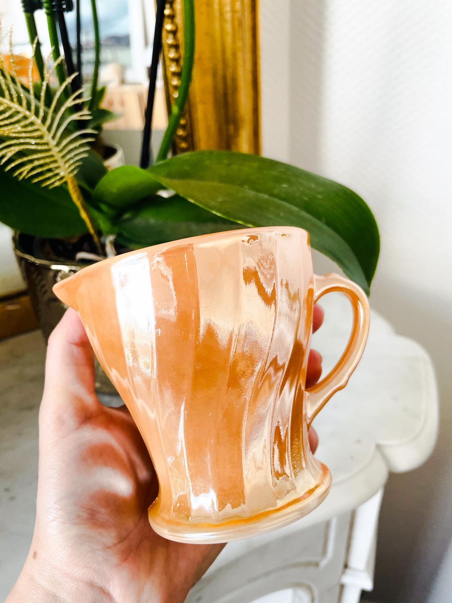Iridescent vintage porcelain pitcher