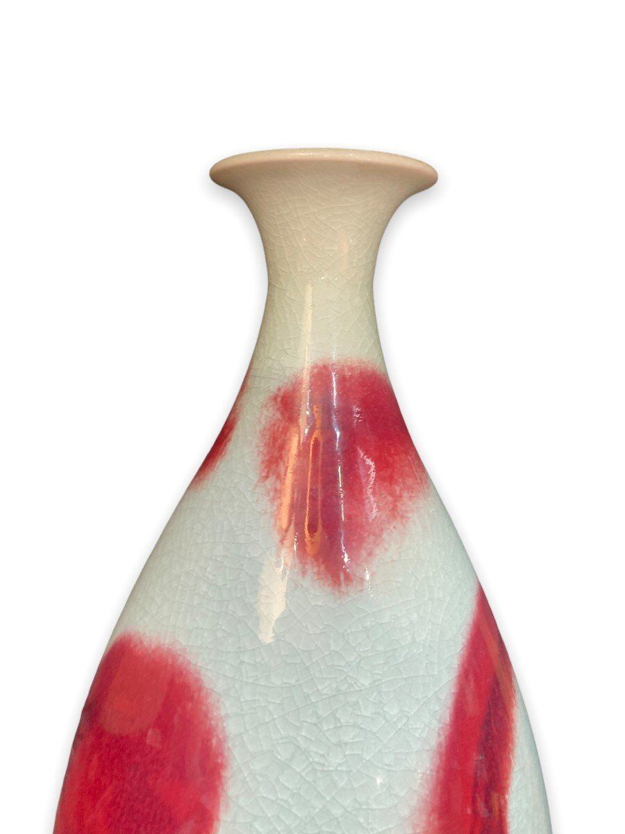 Large baluster vase in Chinese cracked ceramic Pigeon blood and celadon
