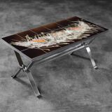 Modernist coffee table in ceramic and metal, 1970.