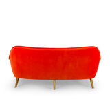 Canapé 3 places en velours orange du milieu du siècle retapissé de CFC Silkeborg, années 1960