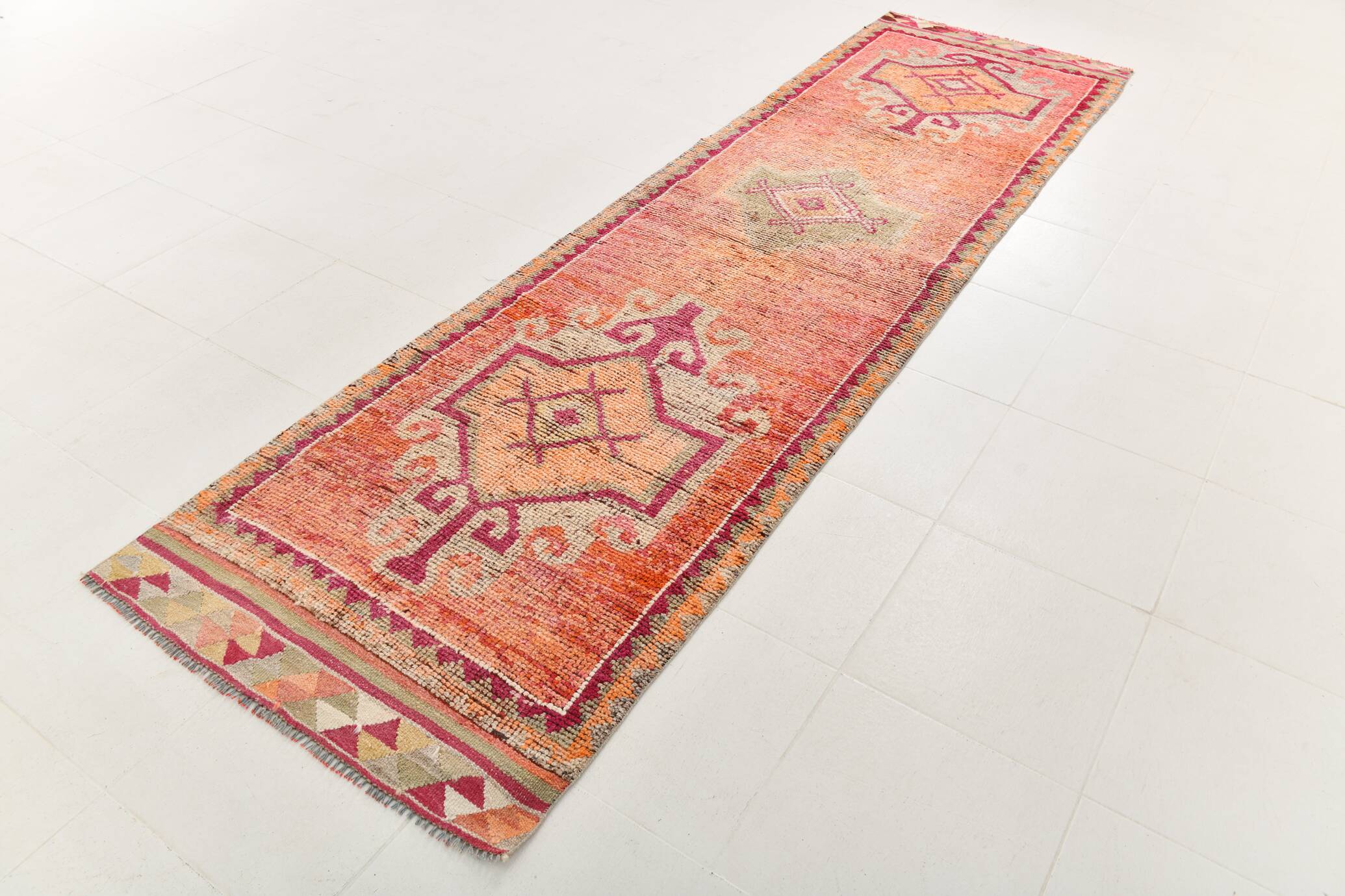3x11 Pale Orange & Vintage Runner Rug, Handmade Orientel Runner, 96x338Cm