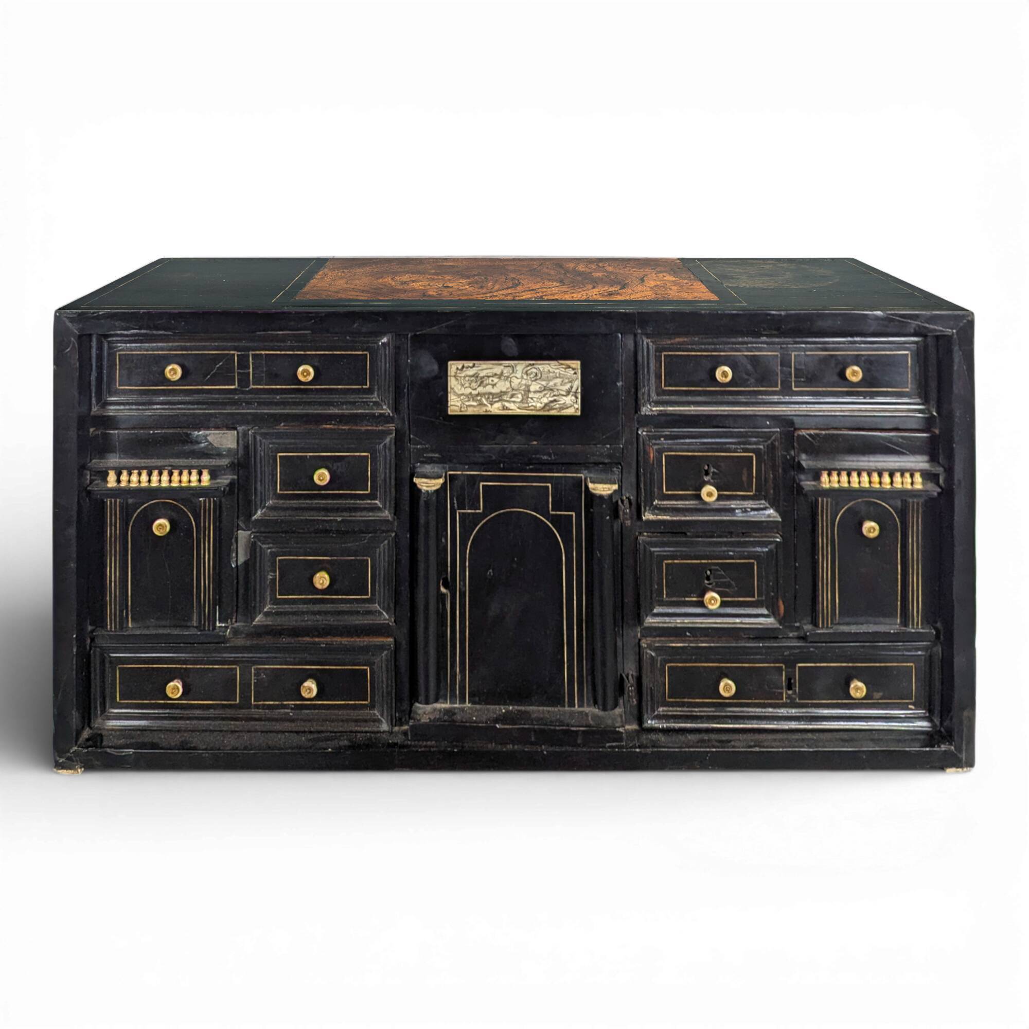 17th-century blackened wooden Flemish cabinet