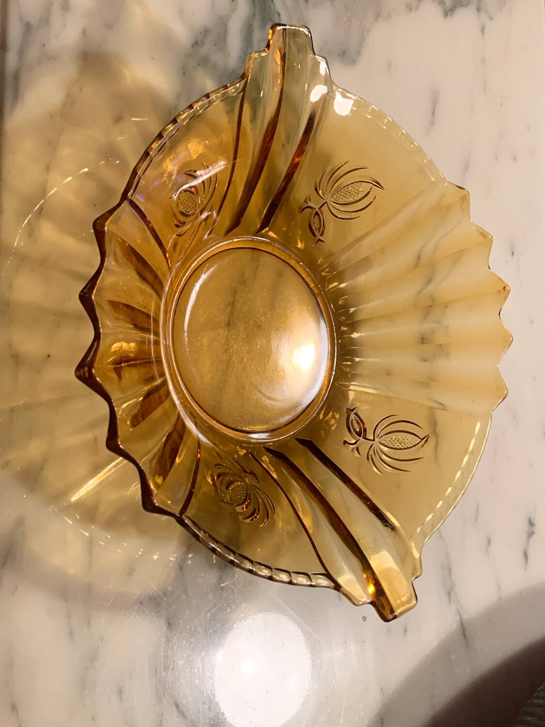 Orange glass fruit dish