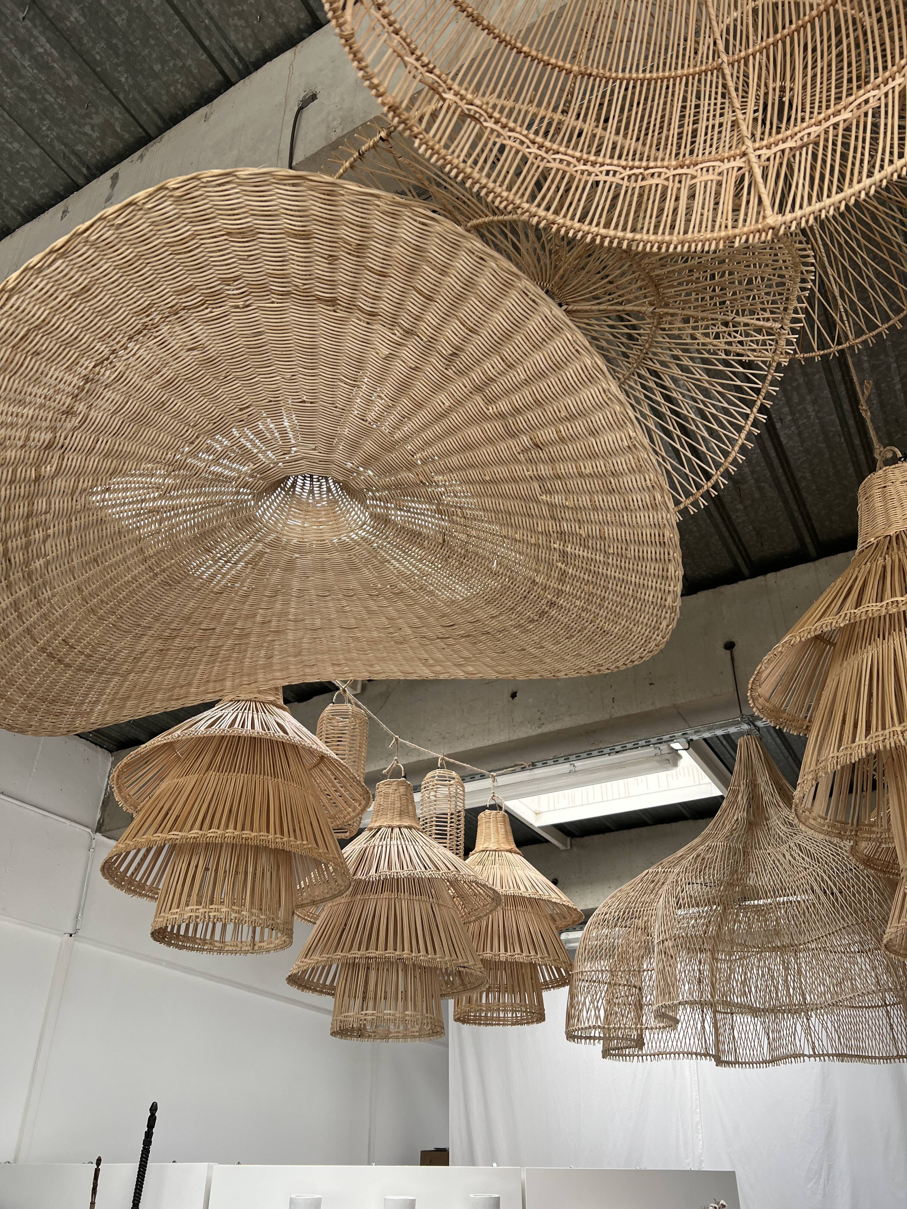 Rattan pendant lamp or light in the shape of an Asian lantern
