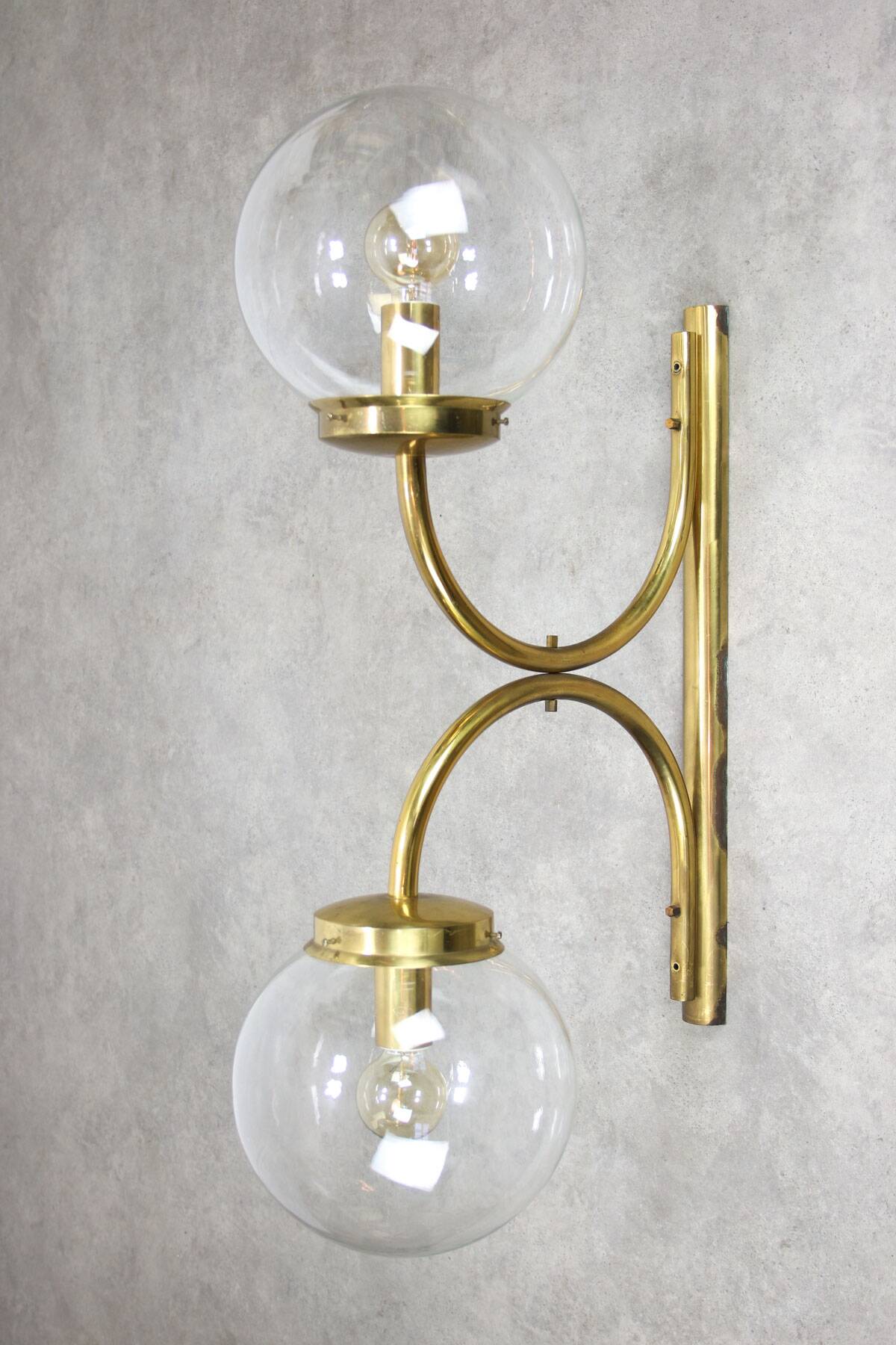 Large Italian Mid-century Brass Wall or Ceiling Lamp, 60s