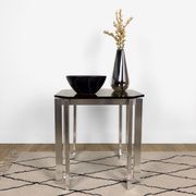 Brushed stainless steel design side table and 70s smoked glass