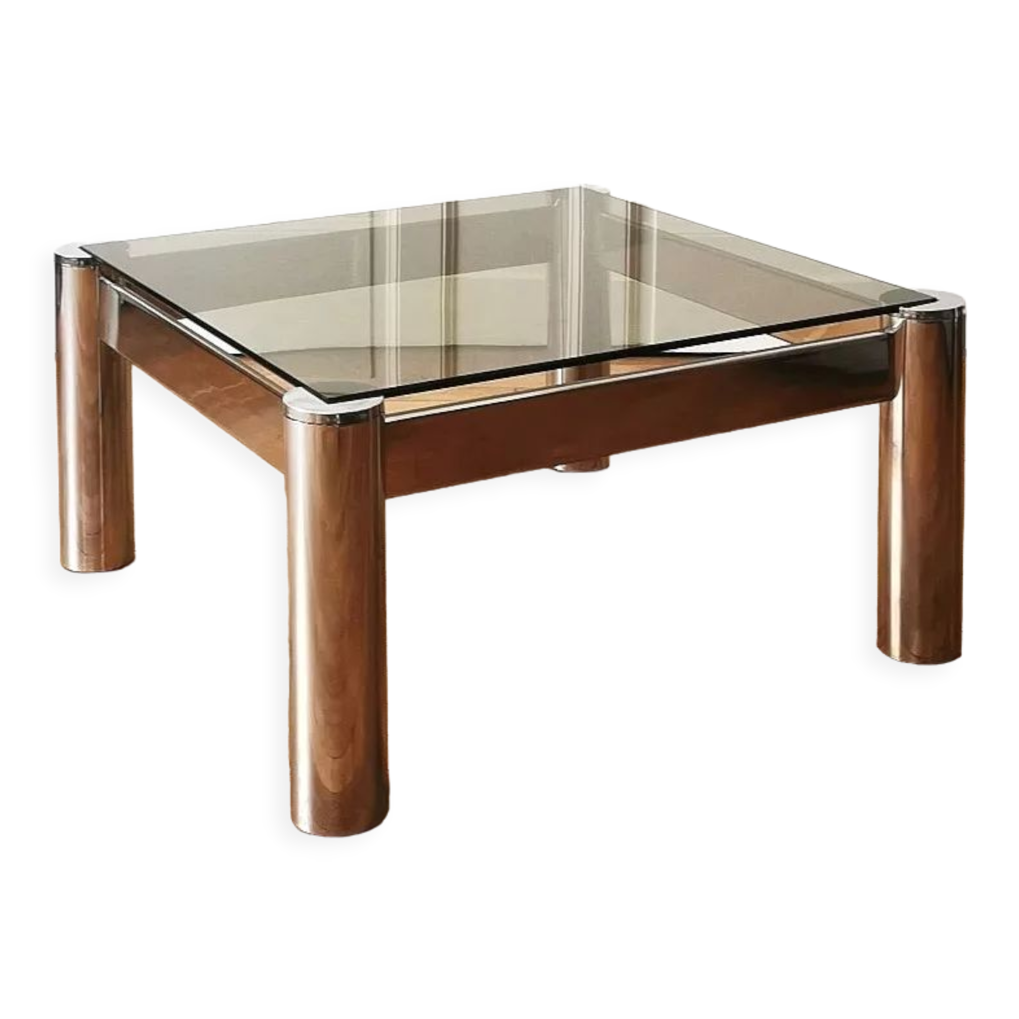 Square chrome and smoked glass coffee table, 1970