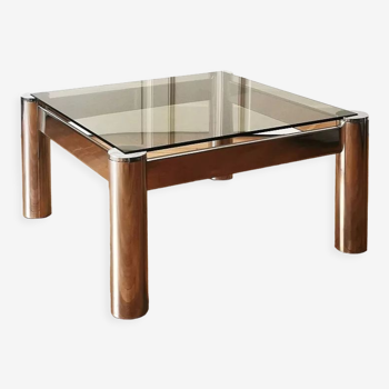 Square chrome and smoked glass coffee table, 1970