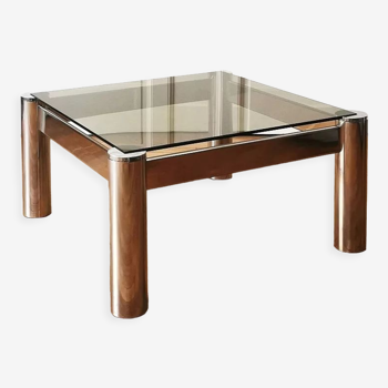 Table basse carré chrome et verre fumé, 1970