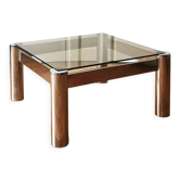 Table basse carré chrome et verre fumé, 1970