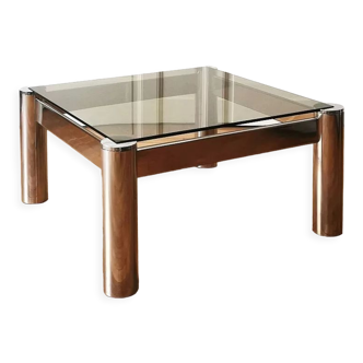 Square chrome and smoked glass coffee table, 1970