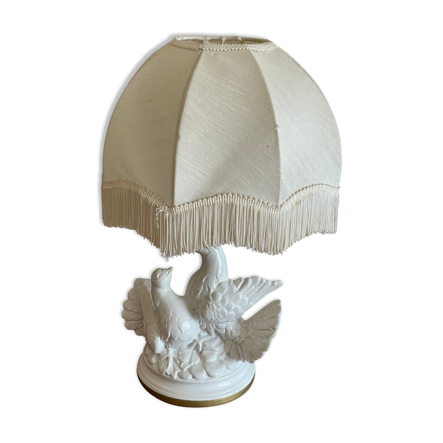 Lamp with two doves white ceramic