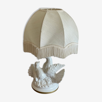 Lampe aux deux colombes céramique blanche