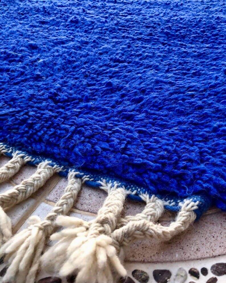 Majorelle blue pure wool rug, size 150 x 250 cm