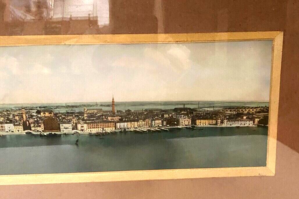 Panoramic view of Venice in a 20th century carved walnut frame