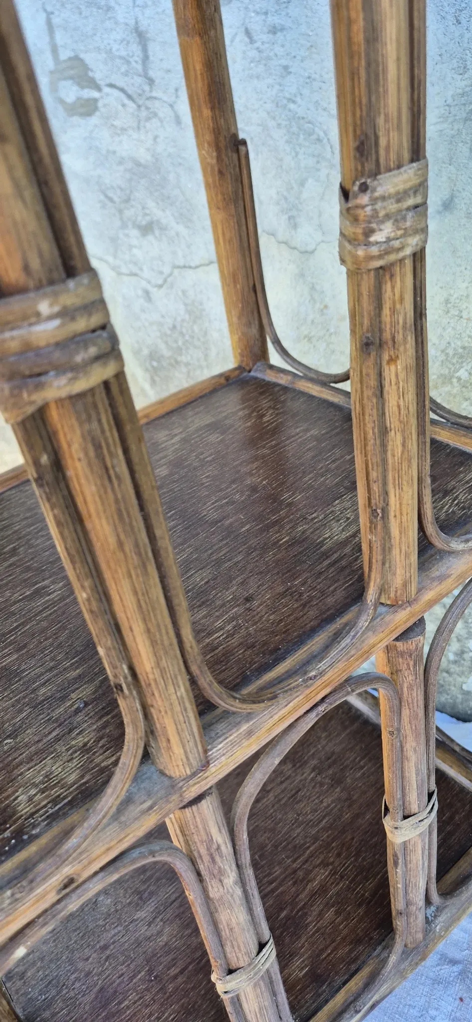 Set of 2 vintage bamboo rattan bedside shelves