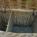 Old fishing basket rattan wood and leather