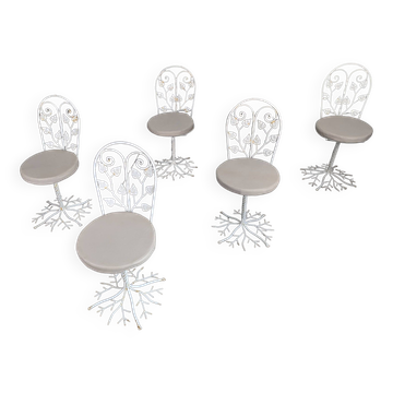 Ensemble de 5 chaises de jardin sculpturales en fer forgé, motif arbre, années 1950