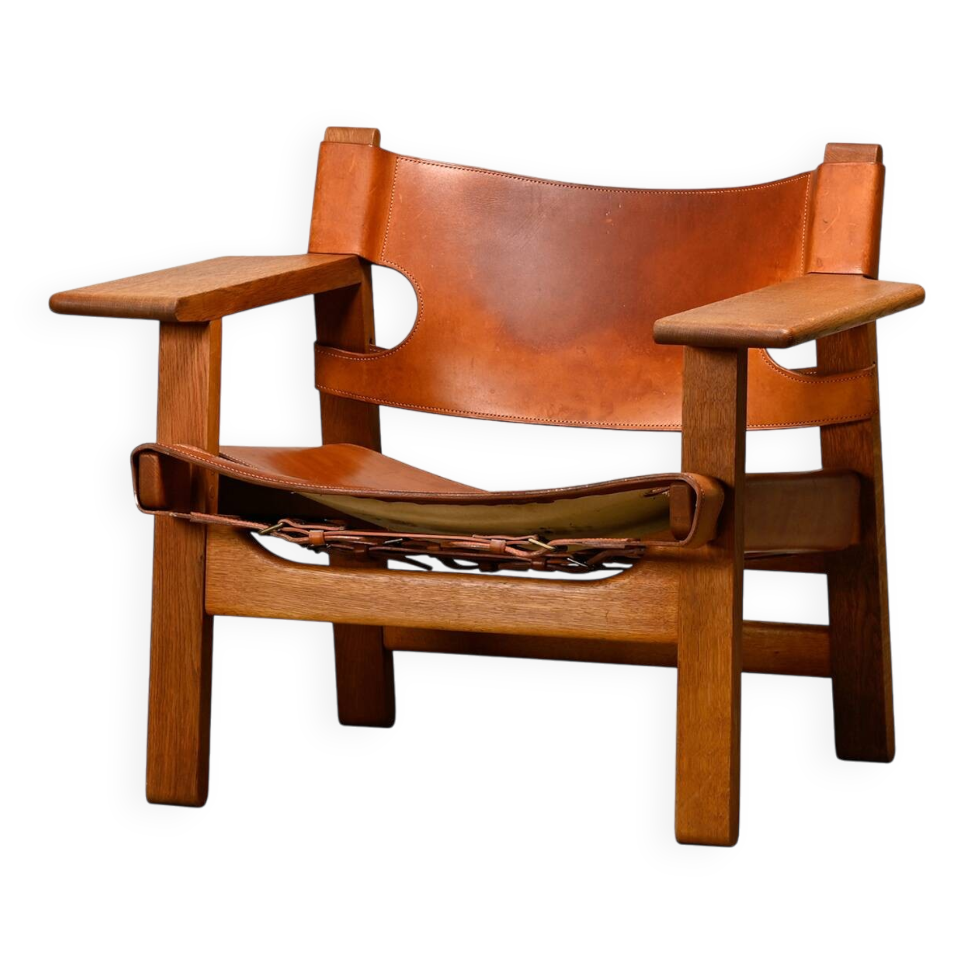 Børge Mogensen Spanish Chair in Cognac Leather and Oak for Fredericia, 1967
