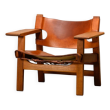 Børge Mogensen Spanish Chair in Cognac Leather and Oak for Fredericia, 1967