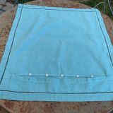 Large pillowcase, cotton linen, emerald blue tinted, border with openings, old