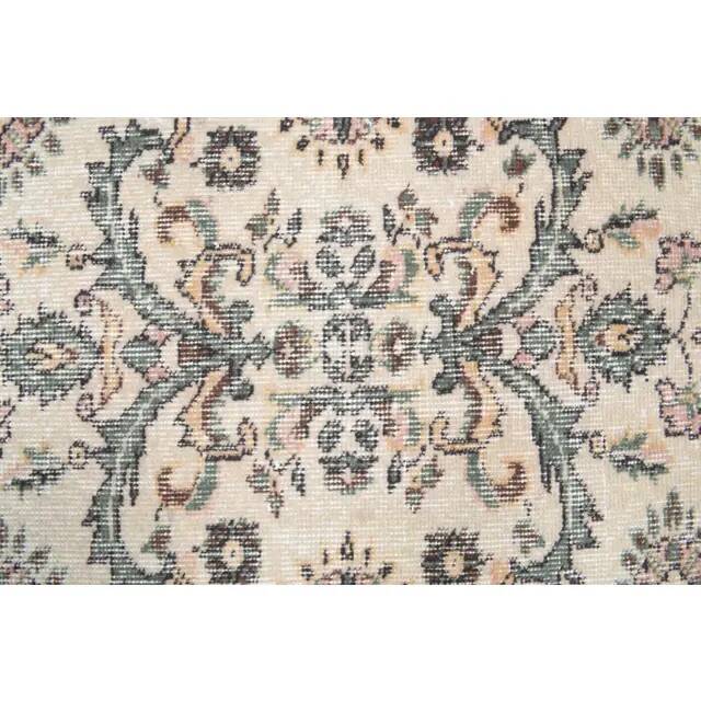 1970s Turkish Oushak Handmade Wool Cotton Beige Area Rug 120x207