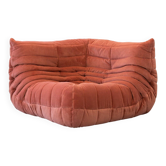 Coral corduroy Togo corner chair by Michel Ducaroy for Ligne Roset