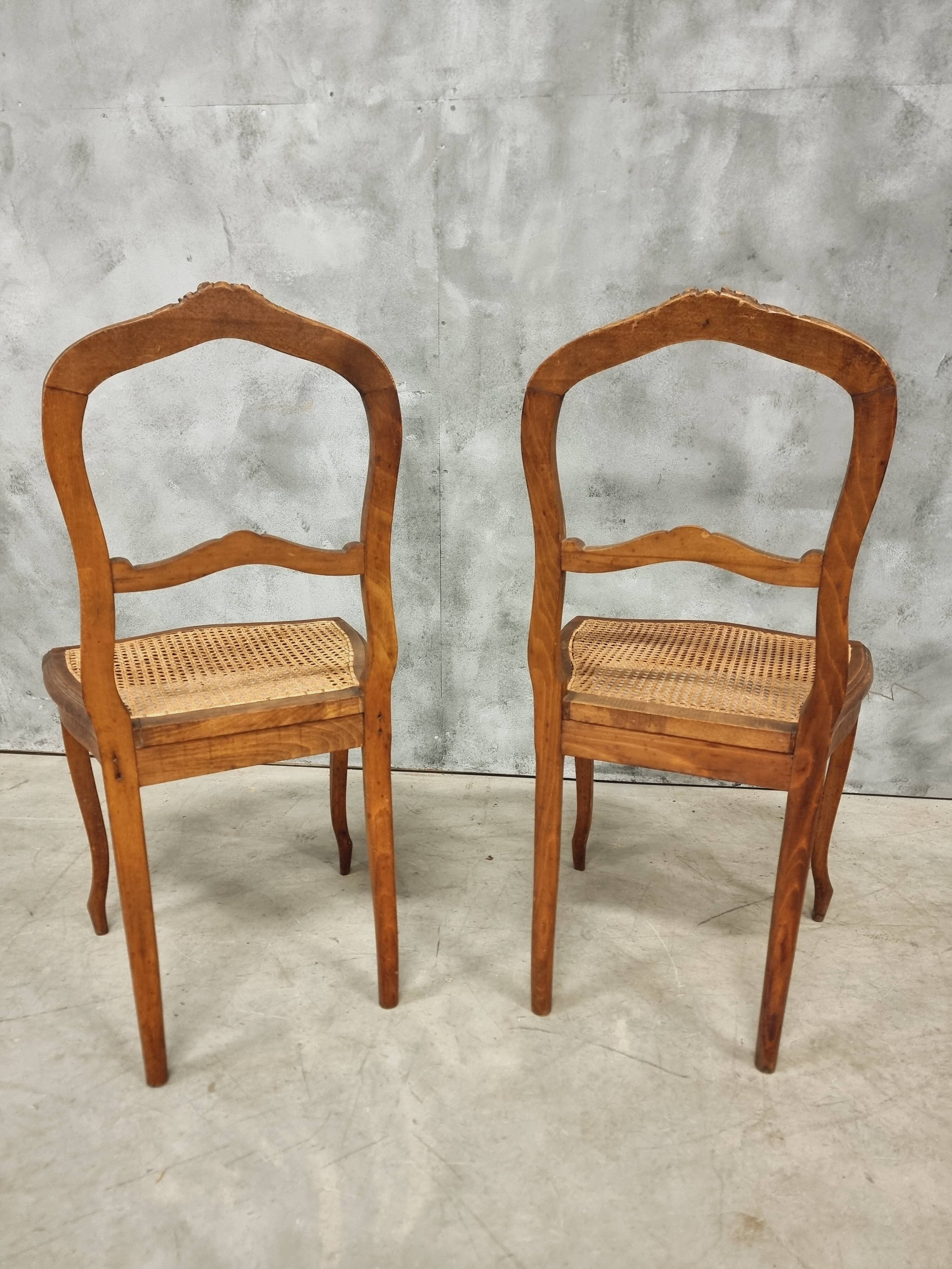 Set of antique French chairs dining chairs webbing and beech