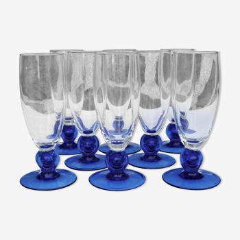Set of 8 champagne flutes with blue foot