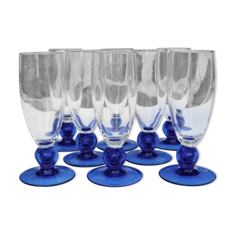 Set of 8 champagne flutes with blue foot