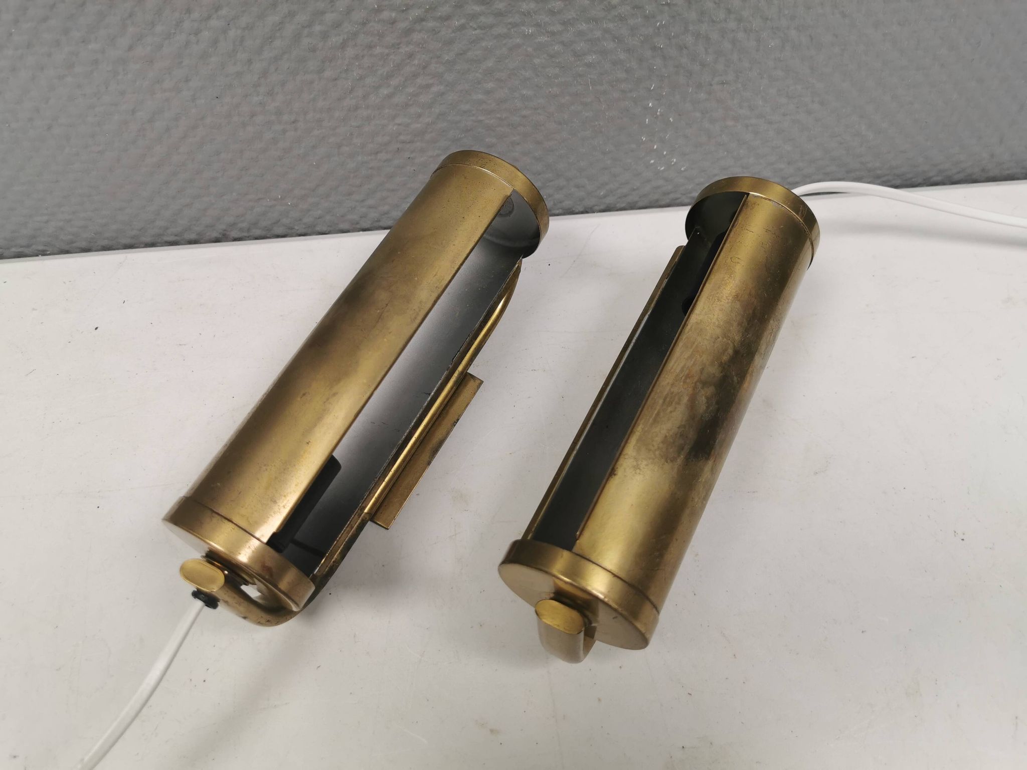 Brass wall lamps with adjustable shades, 1950-60s Denmark