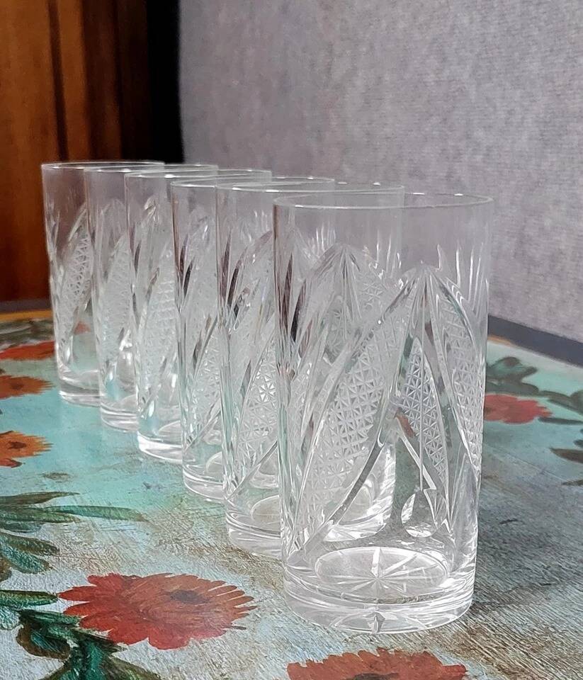 6 engraved crystal lemonade glasses from the Art Deco period