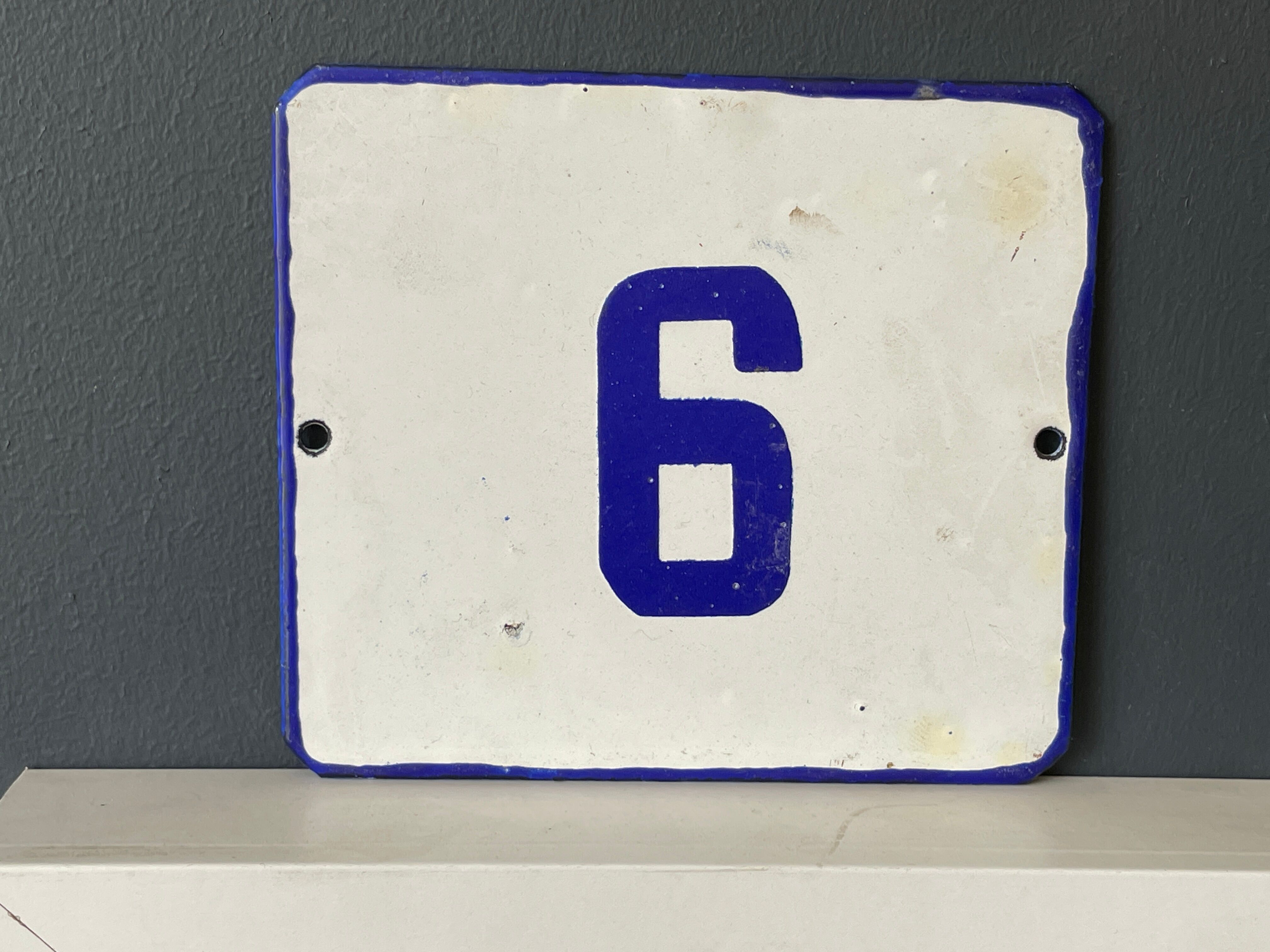Number 6 vintage enamel house numbers made in europe house number room hotel