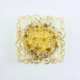 Mid Century Amber Bubble Glass Flush Mount By Helena Tynell For Limburg, Germany, 1970s