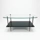 Vintage coffee table from the 1960s, glass, faux leather, brass.
