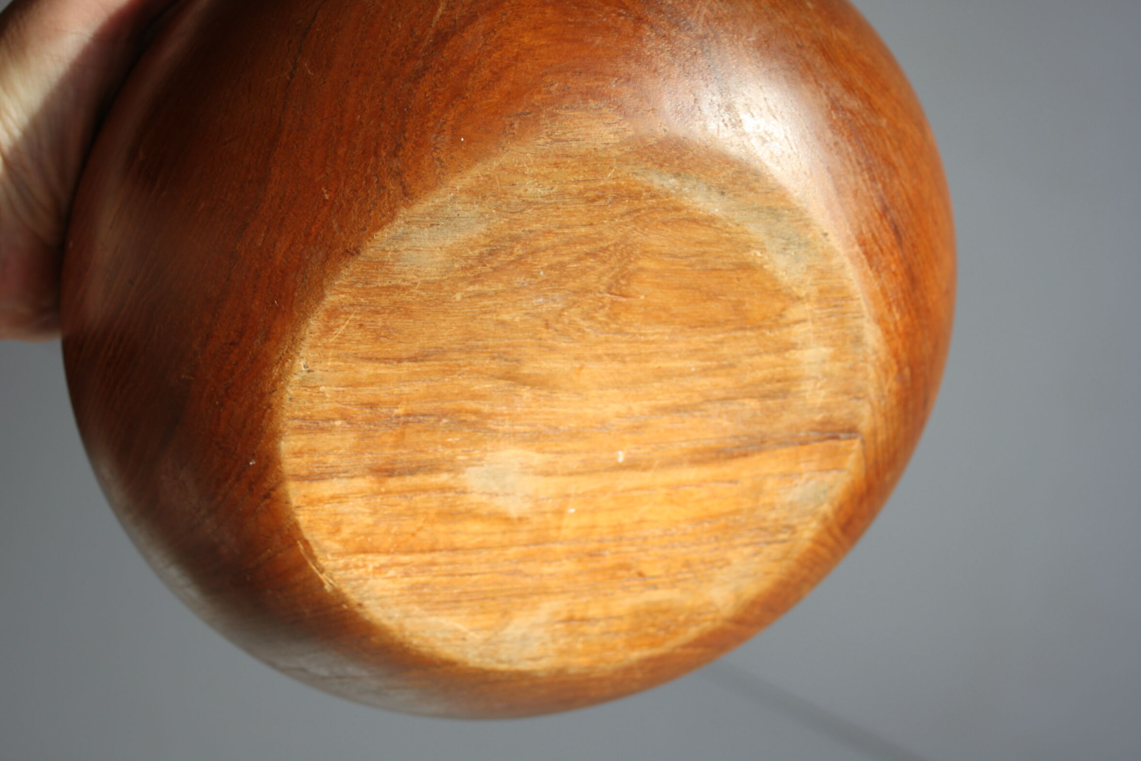 Teak wooden salad bowl and serving spoons, 1970s