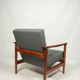 Fauteuil Mid Century par Edmund Homa Revêtement en laine Bois naturel Vernis Design vintage, années 1960
