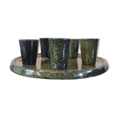 Plateau and small vintage liqueur glasses in Bouffioulx stoneware.