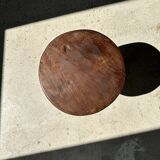 Tripod stool in upcycled teak, low flat - Small tripod stool in brown solid wood, circular seat