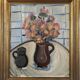 Mid-Century Modern Swedish "Pink Flowers" Vintage Still Life Oil Painting, Framed