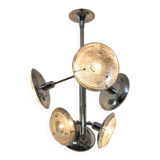 Esperia chandelier 1970s, chrome and Murano glass, 6 arms adjustable