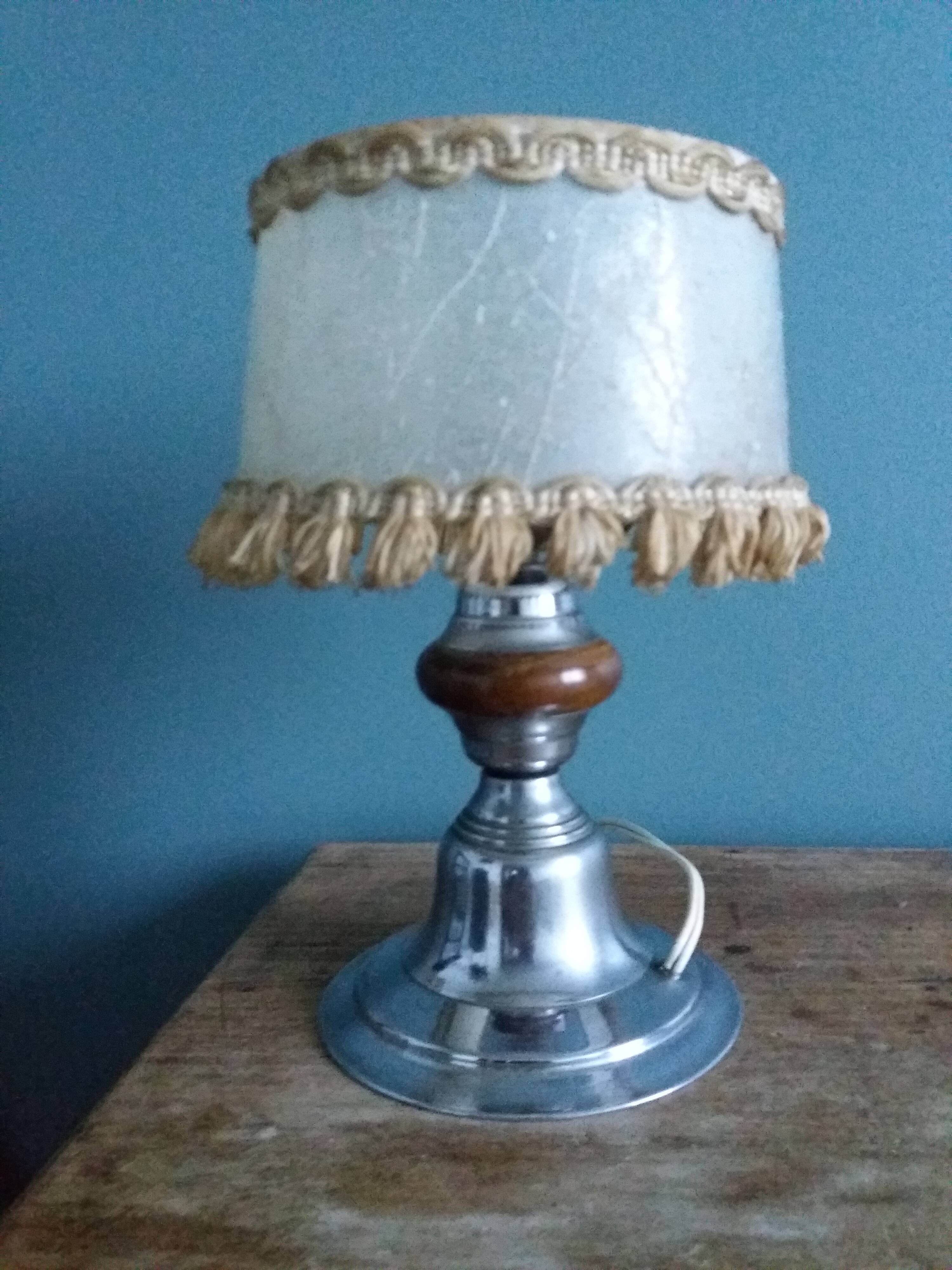 Metal and wood bedside lamp