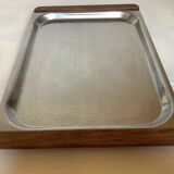 Small hammered metal and wood tray in Scandinavian style.