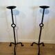 Pair of Iron Forged Candle Holders on a Stand with a Twisted Shaft and Ring. Work