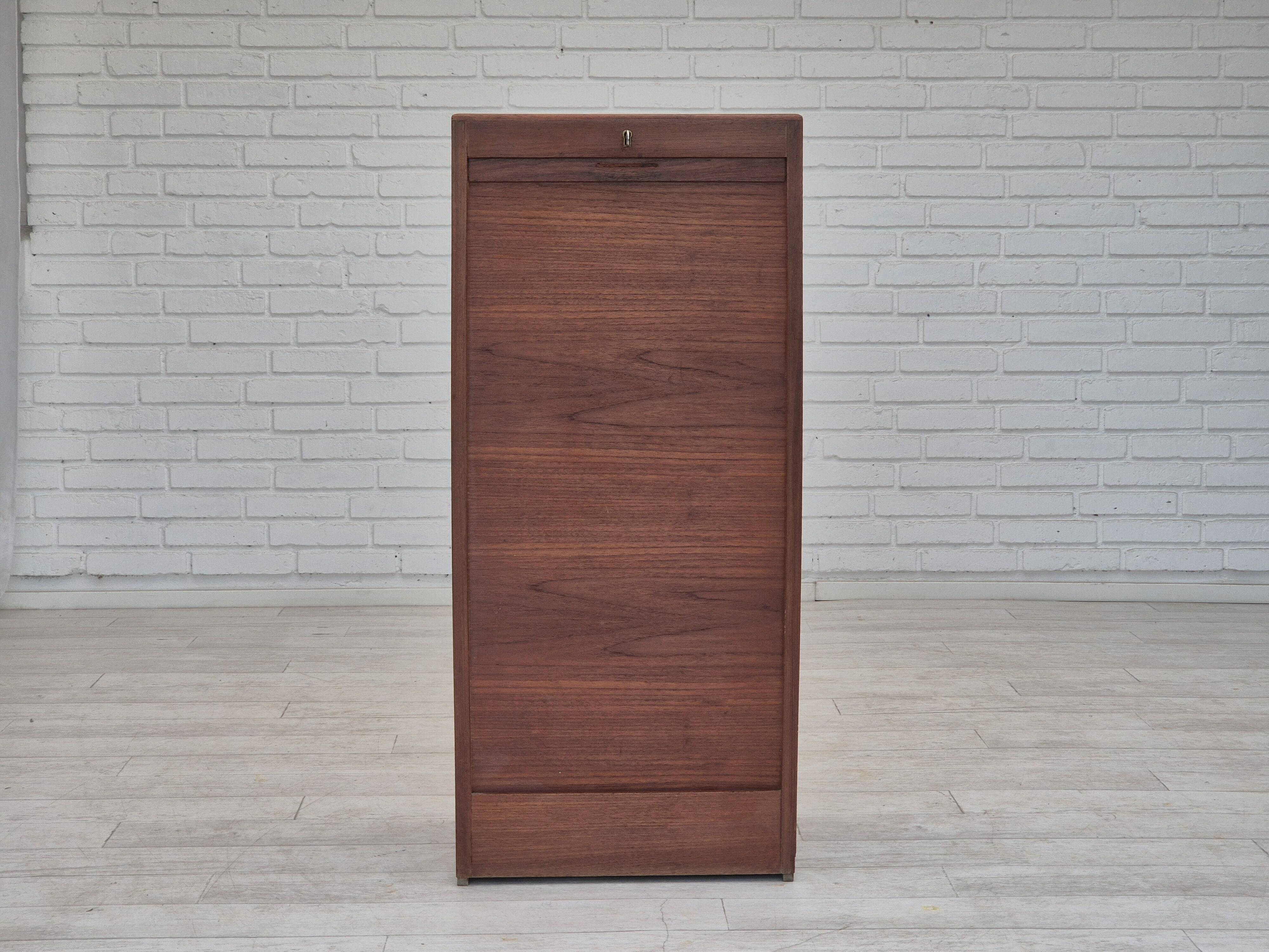 1960s, Danish office cabinet, original condition, teak wood, sliding doors, drawers inside.