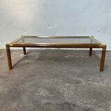 Gold-tone metal and imitation elm burl coffee table