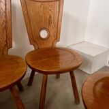Set of 5 vintage 70s Brutalist design solid wood chairs