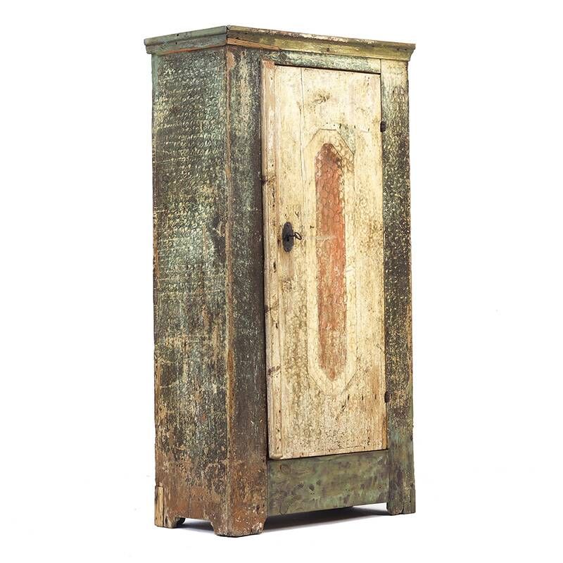 Rustic Weathered Primitive Farmhouse Folk Art Painted Bridal Cabinet