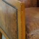 Sheep leather Art Deco design armchair combined with wood