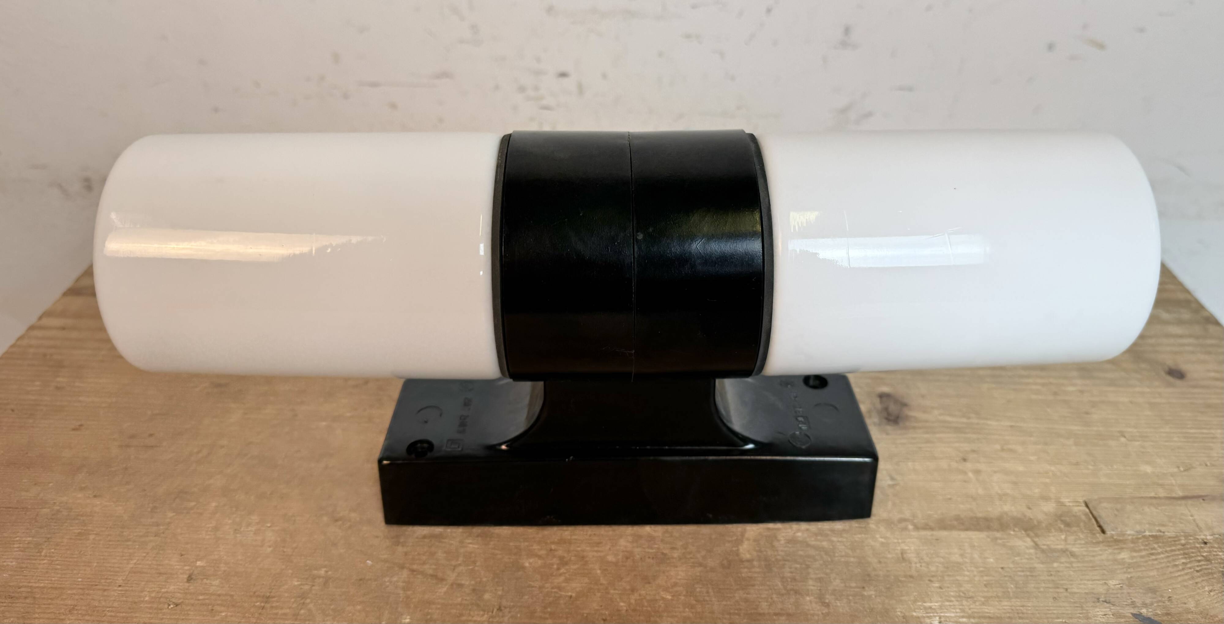 Industrial Brown Bakelite Wall Light with Milk Glass, 1960s